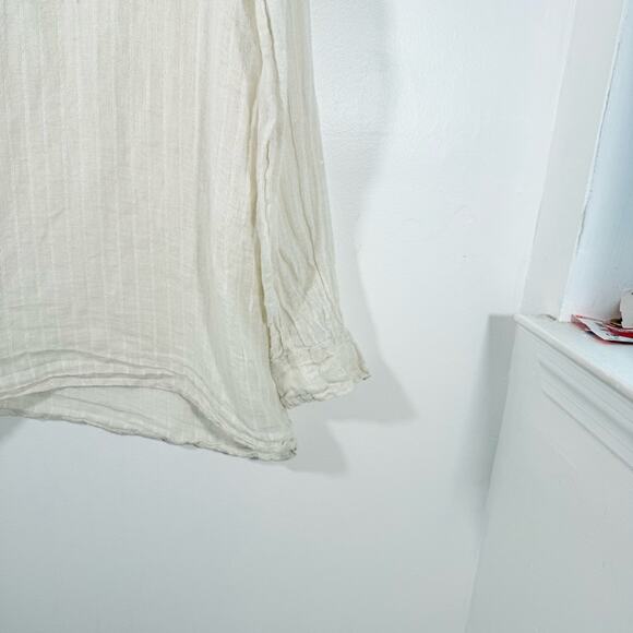 CP Shades Tan 100% Linen Stripe Long Sleeve Lagenlook V Neck Tunic Top Medium - Picture 3 of 15